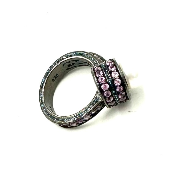 MCL Matthew Campbell Laurenza Ring Pearl Sapphire Enamel Black Rhodium Silver 7 - Picture 10 of 13